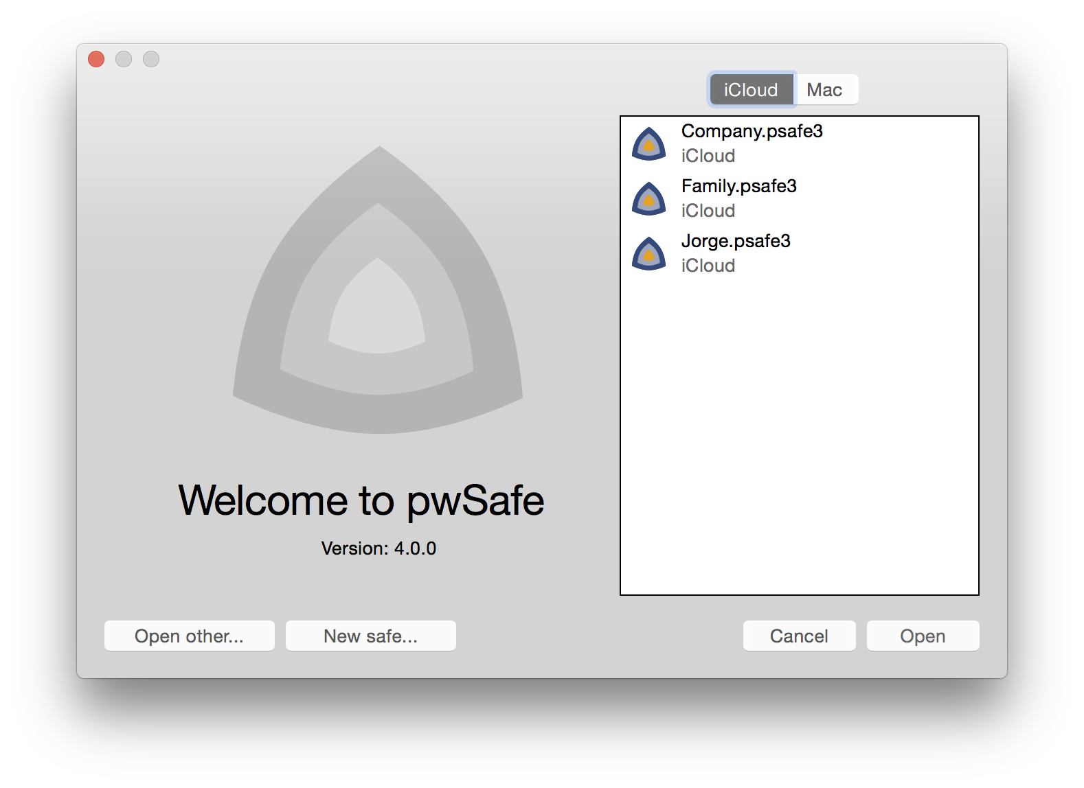 Welcome screen